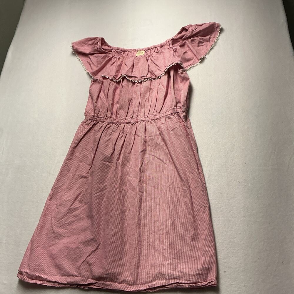 Faded Glory XL off shoulder ruffle pink white stripes cotton dress 3739